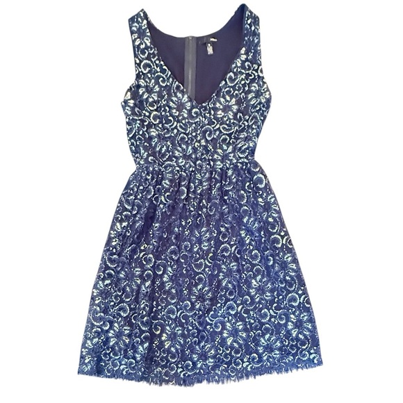 Aqua Dresses & Skirts - Aqua/Bloomingdales Navy/Silver Sleeveless V-neck Lace Dress Size XS MSRP $198